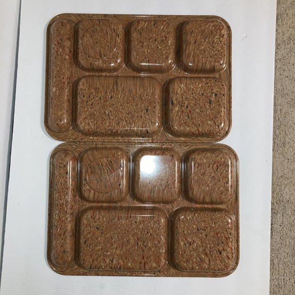 Vtg Set 2 Dallas Ware Melmac Melamine Confetti Divi Splatter Ware Trays Brown - Picture 1 of 8